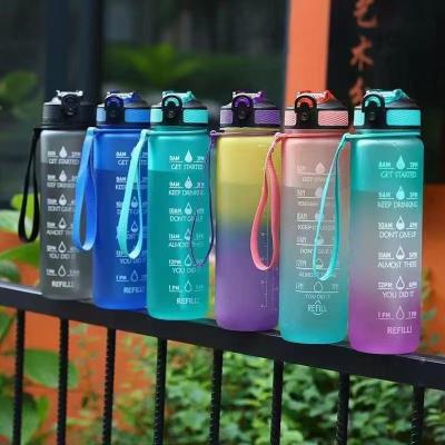 China Wholesale 1000ML Viable Tritan Water Bottles With Marker Motivational External Gym Time Plastic Cups for sale