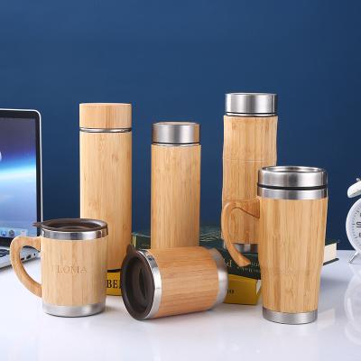 China Wholesale Viable Bamboo Travel Mug Coffee Tumbler Stainless Steel Inner Outer Bamboo Wooden Mug With Custom Logo for sale