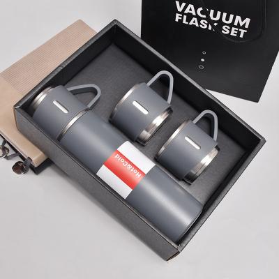 China Hot sale 2022 viable cheap price stainless steel vacuum flask double wall insulated gift set one water bottle with two coffee cups for sale