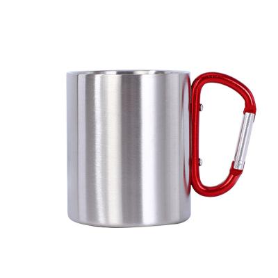 China Double Wall 220ml/300ml Stainless Steel Camping Carabiner Viable Outdoor Metal Cup Steel Mug With Carabiner Handle for sale