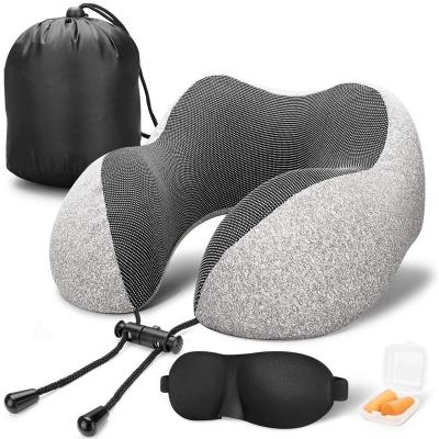 China Manufacturers PORTABLE Airplane Travel Kit With 3D Sleep Mask Earplugs And Bag Luxury Travel Pillow Set 100% Pure Memory Foam Neck Pillow for sale