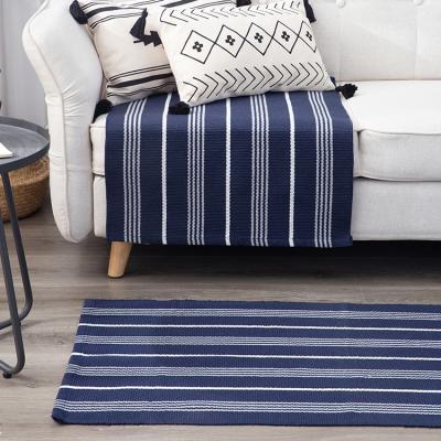 China 2021 Original Design Kindergarten Floor Mat Washable Dark Blue Anti-slip Cotton Woven Floor Mat for sale