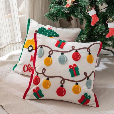 China Folded 2021 luxury boho modern home decorations cushion to cover Merry Christmas light embroidery pillow cover for sale