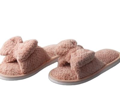 China Custom Fashion Trend Plush Flat Slippers Women Sandals Ladies Shoes Slippers for Home Sandals with Bow Winter HOT INDOOR SLIPPER Indoor Slipper for sale