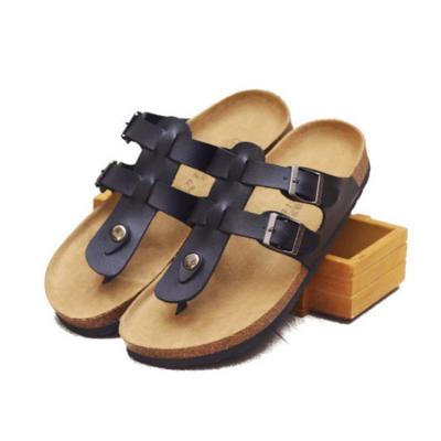 China Low MOQ Breathable In Running Cork Sandals Custom Pu Leather Men's Flip Flops Slides Slippers for sale