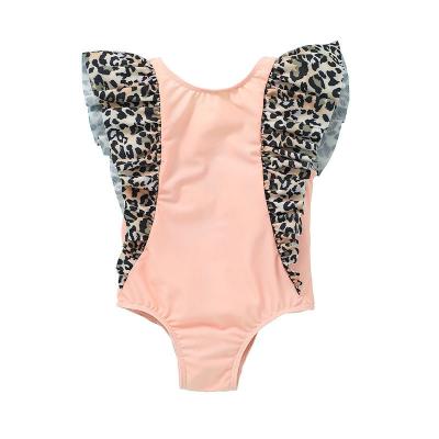 China New Design Toddler Baby Pink Leopard Print Ruffle Kid Swimsuit OEM One Piece Swimwear Party Breathable Beach Pattern Backless Swimwear for sale