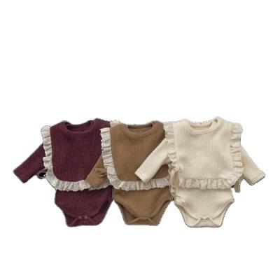 China New Casual Fashion Cute Baby Europe Style Newborn Lace Ruffled Bib Long Sleeve Cotton Rompers Toddler Girl Dress Set for sale