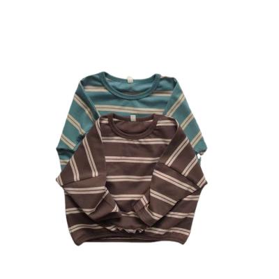 China New Breathable Spring Korean Style Child's Round Neck Tops Girls To Clothe Toddler Baby Boy Cotton Striped Long Sleeve 100% Custom Logo T-Shirt for sale