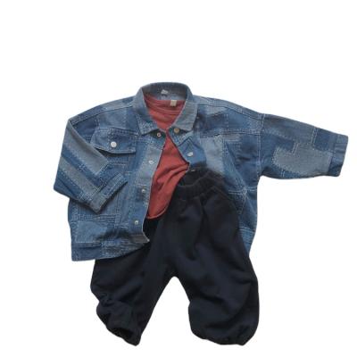 China Custom High Quality Anti-wrinkle Toddler Denim Shirt Jacket Kids Wear Baby Boy Upper Kids Washed Patch Denim Jacket for sale