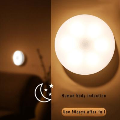 China Hot Sales Long Life Led Around Smart Small Motion Sensor Night Light Automobile Usb Recharge Warm White Magnetic Body Infrared Induction Bed Lamp for sale