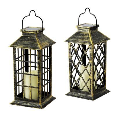 China Long Life Factory Classic Vintage Decor Metal Iron Craft Candle Lantern Solar Led Cavity Wind Lamp For Outdoor Garden Lawn Underground for sale