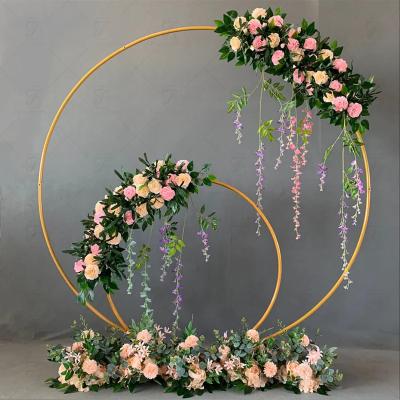 China Wedding event concert metal flower arch view circle gold wedding props stage background garland backdrop round arch wedding square decoration for sale