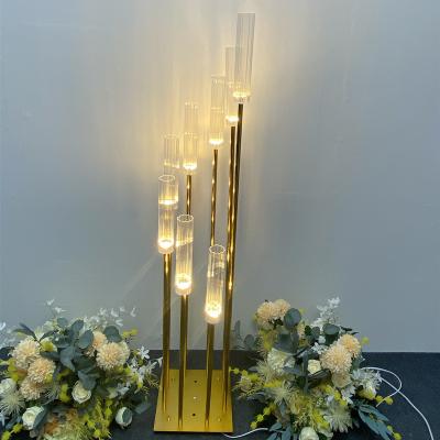 China Durable Wedding Party Wholesale 8 Heads Gold Candelabra Table Decorative Centerpiece For Wedding Walkway Decoration for sale