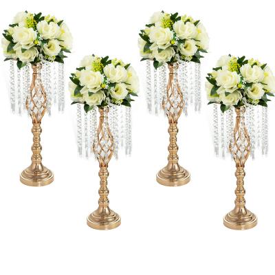 China Whole Hotel Sales Table Centerpieces Crystal Wedding Road Lead Party Desktop Decoration Metal Home Sales Crystal Flower Holder Stand Hot for sale