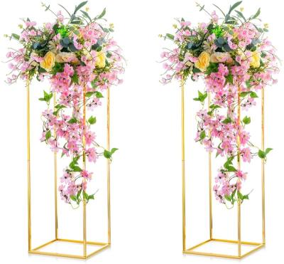 China Gold Metal Vases for Wedding Centerpiece Tables Metal Flower Floor Vase Column Flower Stand Set for Party Wedding Home Decor for sale