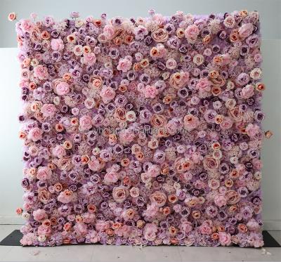 China Wedding Mat Pink Silk Rose Flower Wall Backdrop Panel 3D Floral Home Decor Wedding Wall Decor Event Party Background Roll Up Fabric Artificial Flower Wall for sale