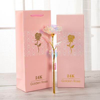 China 24K Rose Artificial Flower Rose Wholesale Plastic LED Rose Flower Creative Valentine's Day Gift Luminous Gold Foil Durable for sale