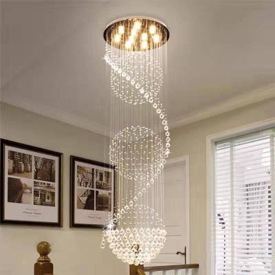 China Modern Modern Chandelier Spiral Riandrop Chandelier With 40# Round Crystal Ball Double Chandelier for sale