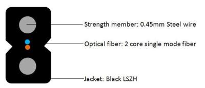 중국 실내를 위한 건물 2core FTTH 하락 케이블 검정 LSZH 칼집 판매용