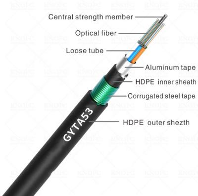 중국 96 핵심 옥외 공중 광섬유 케이블 기갑 강철 PE 칼집 GYTA53 판매용