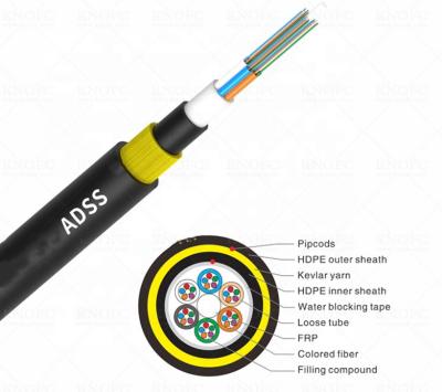 China Kavlar cuenta un cuento el agua acorazada del cable de fribra óptica de la base del 100m ADSS 12 que bloquea la cinta en venta