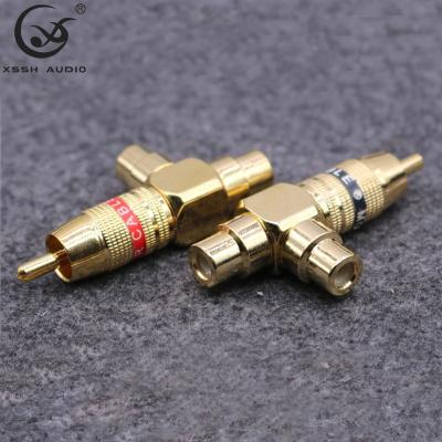 China audio & YIVO XSSH video cheap audio HIFI links 3 to 1 male 2 female brass gold plated rca adapter male female rca connector for sale