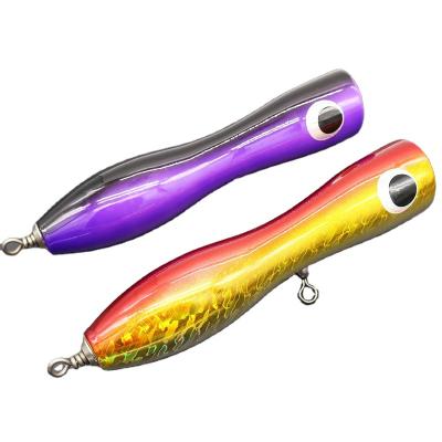 China Castfun 105g Wooden Popper Lure Floating Stickbaits Saltwater Game Big Lure Fish Wooden Snap Fishing Lure For GT for sale