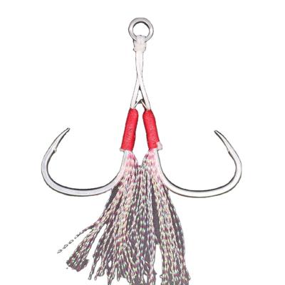 China High Carbon Steel Double Fisher Hooks Seawater Fishing Aid Size CASTFUN 1/0 2/0 3/0 4/0 5/0 Slow Hook Jig With Double Feather Hooks for sale