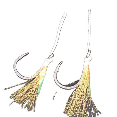 China Mustad Saltwater Fishing Sea Fishing Aid Hook 1/0 3/0 5/0 7/0 9/0 Metal Jig Jig High Carbon Steel Slow Hook With Line Feather PE Fishhook for sale