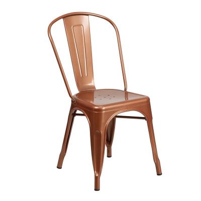 China Modern Industrial Fashion Copper Color Red Vintage Stacking Metal Iron Dining Chair for sale