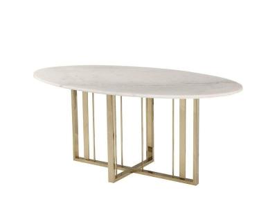 China DINING TABLE Contemporary Polished Clear Tempered Glass Top Gold Finish Luxury Modern Stainless Steel White Marble Base CENTER for sale