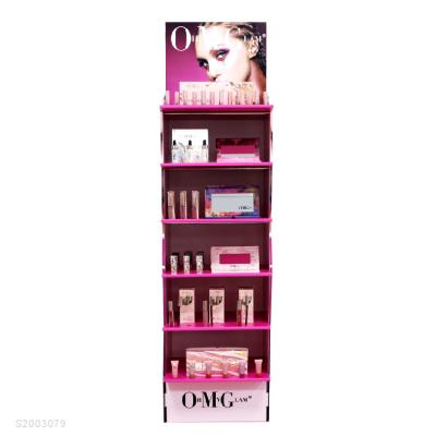 China Fashion Custom Folding Cosmetic Lipstick Lip Gloss Corrugated Cardboard Display Rack for sale