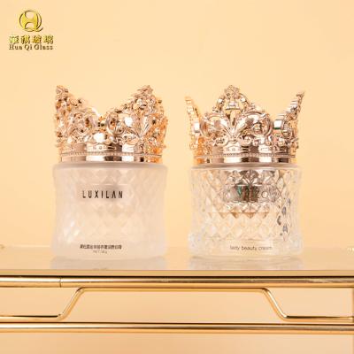 China In Stock Customize Color LOGO Recyclable Luxury Glass Bottles Makeup Cream Frosted Jars Cosmetics Packaging Containers for sale