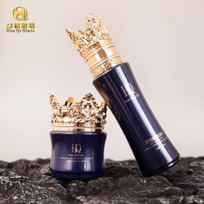 China Luxury Packaging Glass Bottle Set Cosmetic Glass Bottles Skin Care Glassglassglass Blue Cream Skin Care Packaging For 120g 70g 50g 30g for sale