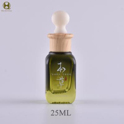 China Luxury Cosmetic Glass Bottles Serum 20ml Square Green Glass Bottle Containers Packaging for sale