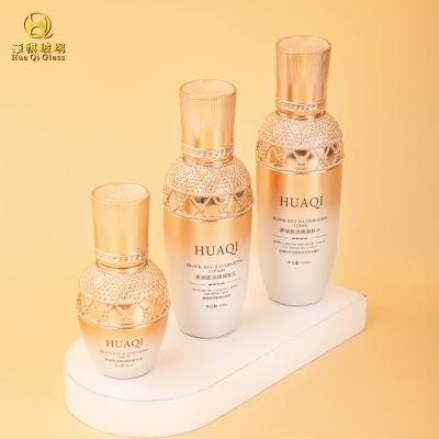 China Glass Bottles Customize Luxury Brown Frosted Glass Cosmetic Containers Cosmetic Set Bottles Packaging for sale