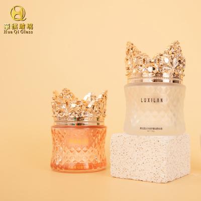 China Luxury Glass Bottles Custom Glass Cosmetic Cream Bottles Packaging Glass Cosmetic Jars Recyclable With Lid for sale