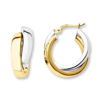 China Weld Performance 14K Crossing Circle Earrings Two Tone Gold for sale