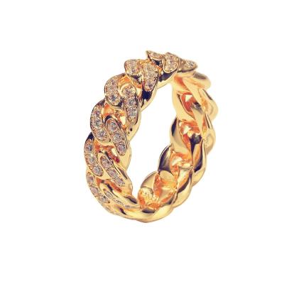 China 8mm Gold Plated CLASSIC Men's Ring Guba Ring Chain Zircon Hip Hop Ring for sale