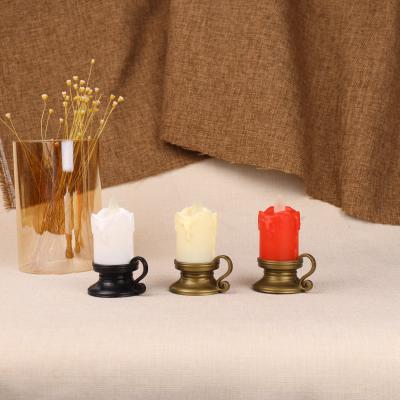 China COLOR CHANGING Christmas Candle Set Red Yellow Red Led Small Pillar Candles Dancing Wick Candle Light With Stand for sale