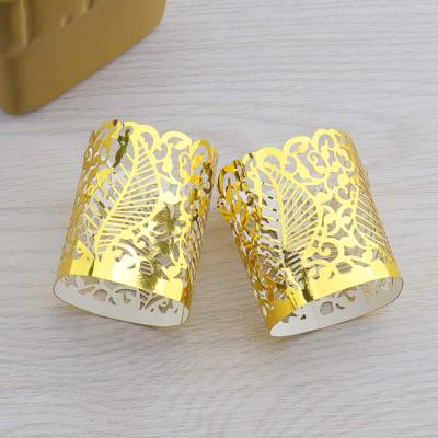 China Artistic Cheap Golden White Hollow Paper Candle Holders Shade For Led Tealight Candle for sale