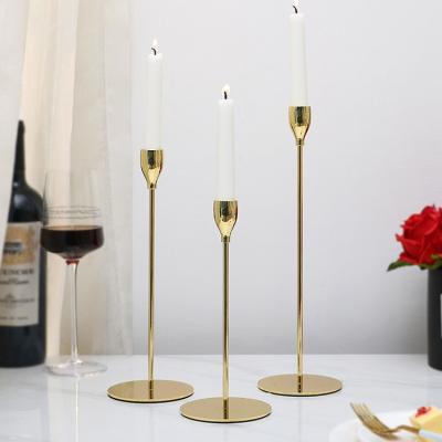 China Wedding Decoration 3pcs/set Large Candle Holder Weddings Romantic Candle Holders Metal Gold Material for sale