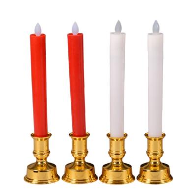 China Flameless Candle Making Supplies Home Decorative Dinner Wedding Long Stick Candle Battery Including Led Tall Candles With Gold Holder for sale