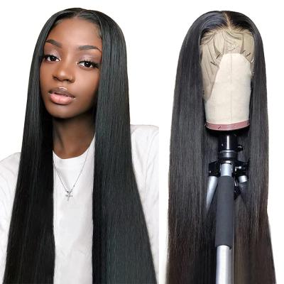 China Silky Straight Transparent Frontal Wig 180% Density Straight Wave 13*4 Lace Quality Remy Hair Pre Plucked With Baby Hairline 10-30 Inches for sale