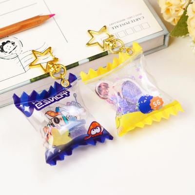 China Wholesale Acrylic Plastic Candy Bag Anime Key Chain Shaker Charms With Glitter Candy Key Chain Bag Low MOQ Cartoon Inflatable Printing for sale