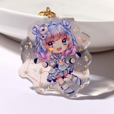 China DAQIDONG Plastic Transparent Acrylic Custom Printed Clear Cartoon Charm Key Chain Bag Accessories for sale