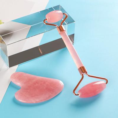 China Skin Tightening Handheld Natural Jade Roller Gua Sha Scraper Massager Tool Gift Box Set for sale