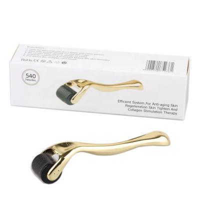 China Anti Cellulite Reduction Factory Gold Massager Roller 540 Titanium Needle Derma Roller Microneedling Wrinkle Face Roller Massager for sale