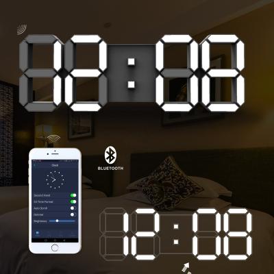 China Nap Modern Home Decorative Calendar Calendars Night Light Tooth Digital 3D LED APP Control Blue Wall Clock for sale