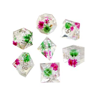 China Flower custom red white flowers design polyhedral clear resin die cut set for adult game d&d dungeons and dragons game die cut for sale